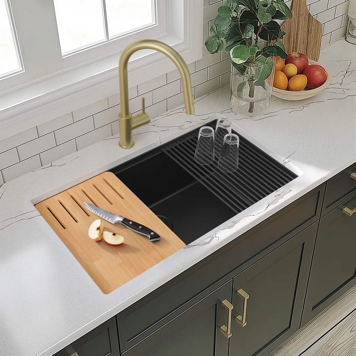 Casa Fixtures - Kitchen Sinks - 33" Undermount Workstation Single Bowl Quartz Kitchen Sink (C4-33ST)