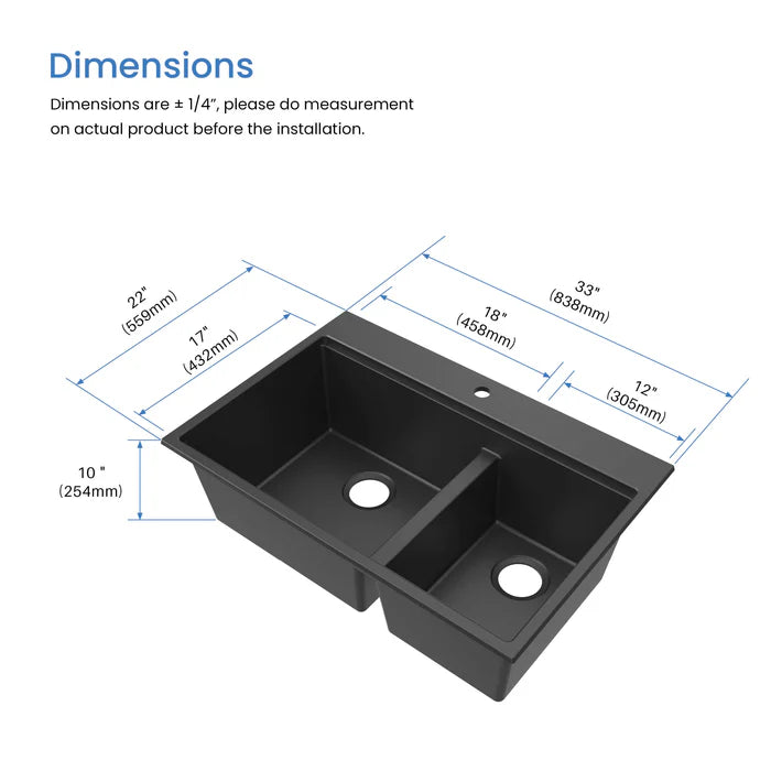 Casa Fixtures - Kitchen Sinks - 33" Top-Mount Workstation Double Bowl Quartz Kitchen Sink (C4-33TDT)