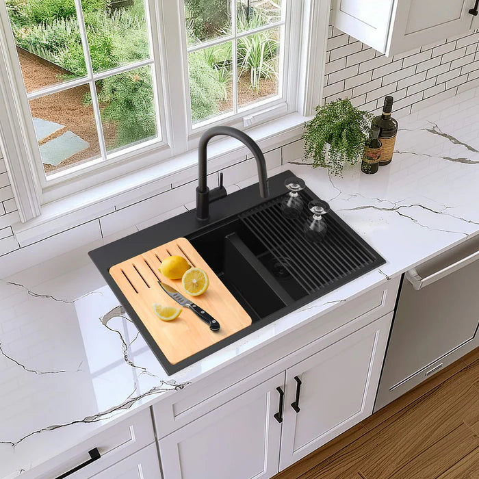 Casa Fixtures - Kitchen Sinks - 33" Top-Mount Workstation Double Bowl Quartz Kitchen Sink (C4-33TDT)