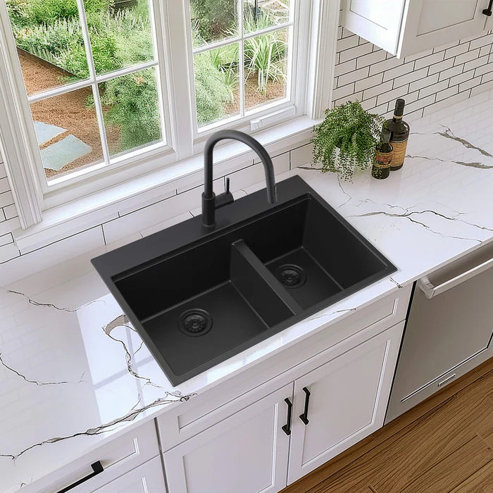 Casa Fixtures - Kitchen Sinks - 33" Top-Mount Workstation Double Bowl Quartz Kitchen Sink (C4-33TDT)
