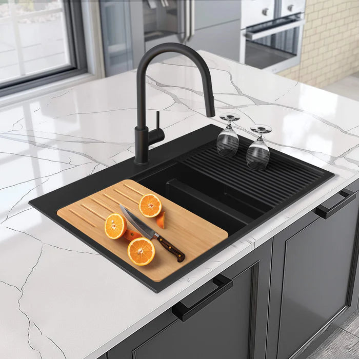 Casa Fixtures - Kitchen Sinks - 33" Top-Mount Workstation Double Bowl Quartz Kitchen Sink (C4-33TDT)