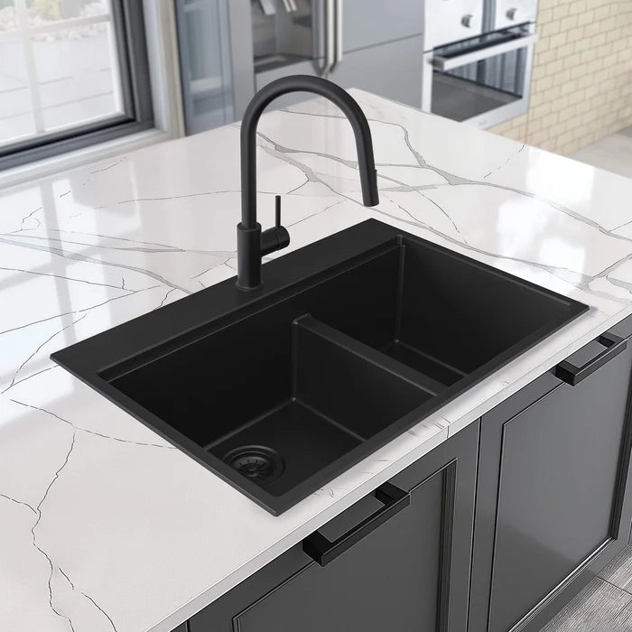 Casa Fixtures - Kitchen Sinks - 33" Top-Mount Workstation Double Bowl Quartz Kitchen Sink (C4-33TDT)