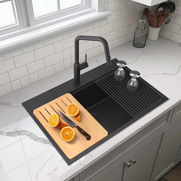 Casa Fixtures - Kitchen Sinks - 33" Top-Mount Workstation Single Bowl Quartz Kitchen Sink (C4-33TST)