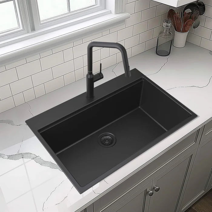 Casa Fixtures - Kitchen Sinks - 33" Top-Mount Workstation Single Bowl Quartz Kitchen Sink (C4-33TST)