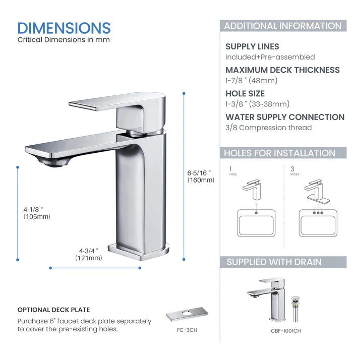 Casa Fixtures - Bathroom Faucet - Aurora Single Handle Bathroom Vanity Sink Faucet with Pop Up Drain (CBF-1001)