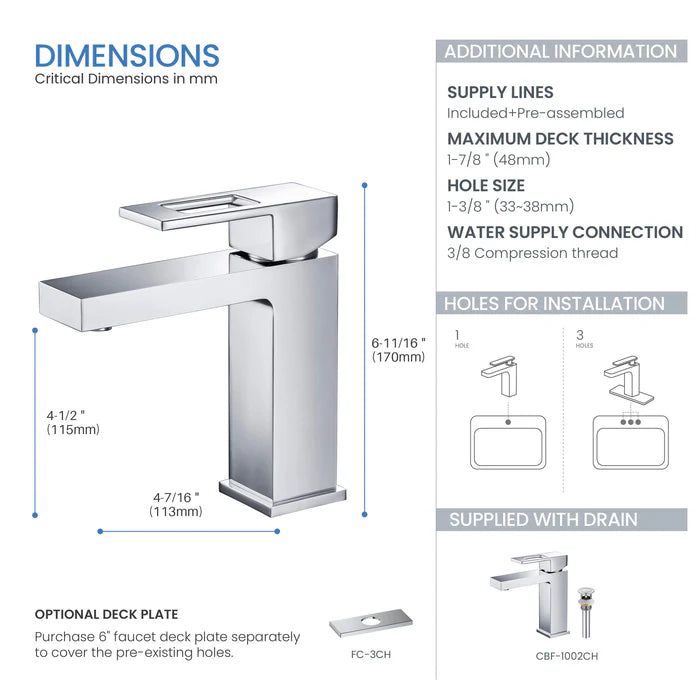 Casa Fixtures - Bathroom Faucet - Quadra Single Handle Bathroom Vanity Sink Faucet with Pop Up Drain (CBF-1002)