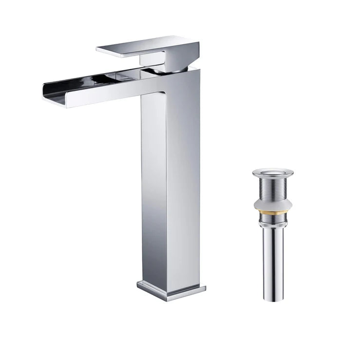 Casa Fixtures - Bathroom Faucet - Quadra Waterfall Single Handle Bathroom Vessel Sink Faucet with Pop Up Drain (CBF-1005)