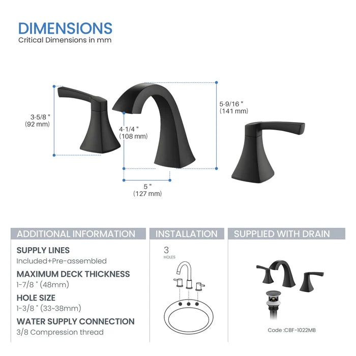 Casa Fixtures - Bathroom Faucet - Vermont 8" Widespread Bathroom Sink Faucet with Drain Assembly (CBF-1022)