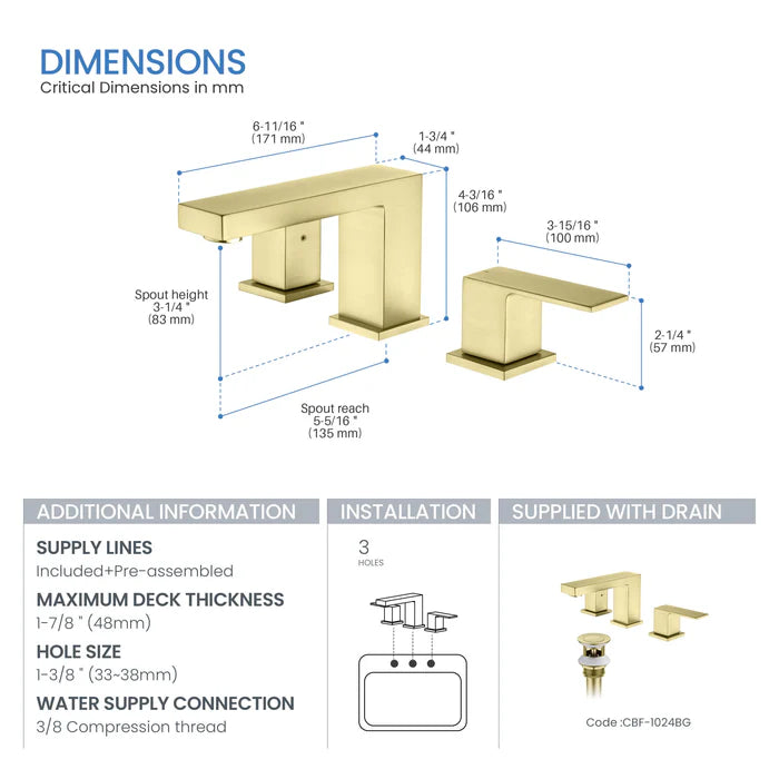 Casa Fixtures - Bathroom Faucet - Quadra 8" Widespread Bathroom Sink Faucet with Drain Assembly (CBF-1024)