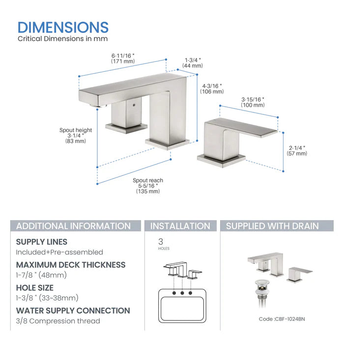 Casa Fixtures - Bathroom Faucet - Quadra 8" Widespread Bathroom Sink Faucet with Drain Assembly (CBF-1024)