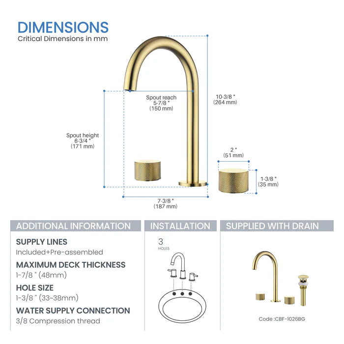 Casa Fixtures - Bathroom Faucet - Verona 8" Widespread Bathroom Sink Faucet with Drain Assembly (CBF-1026)
