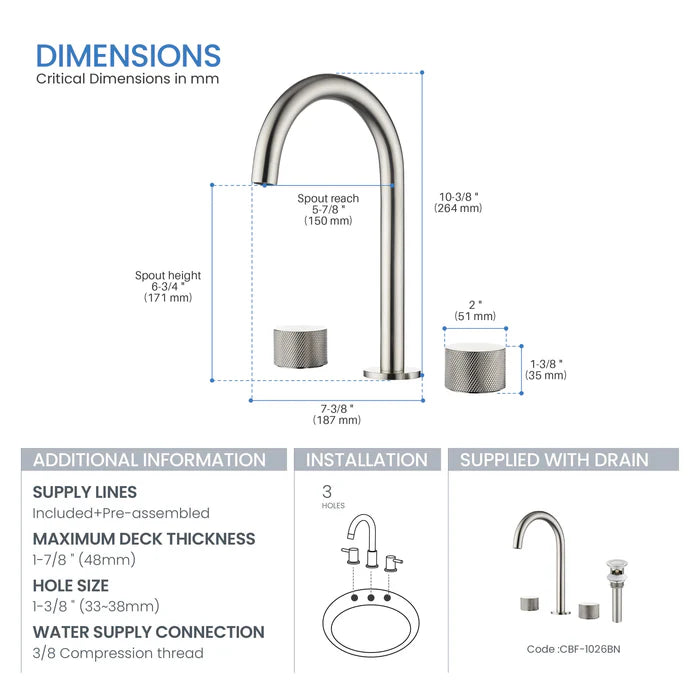 Casa Fixtures - Bathroom Faucet - Verona 8" Widespread Bathroom Sink Faucet with Drain Assembly (CBF-1026)