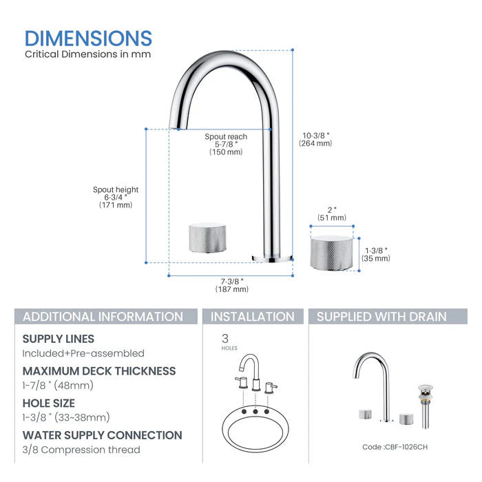 Casa Fixtures - Bathroom Faucet - Verona 8" Widespread Bathroom Sink Faucet with Drain Assembly (CBF-1026)