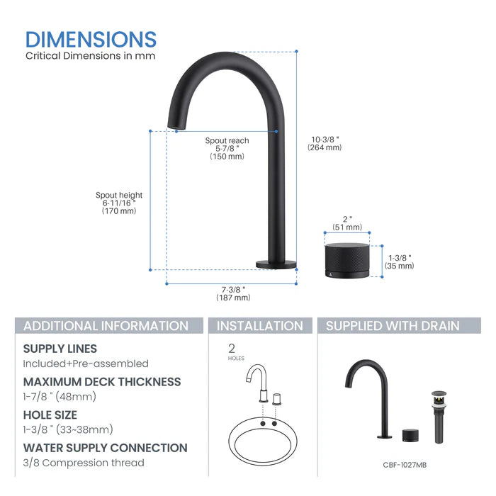 Casa Fixtures - Bathroom Faucet - Verona One Handle Two Holes Bathroom Vanity Sink Faucet with Drain Assembly (CBF-1027)
