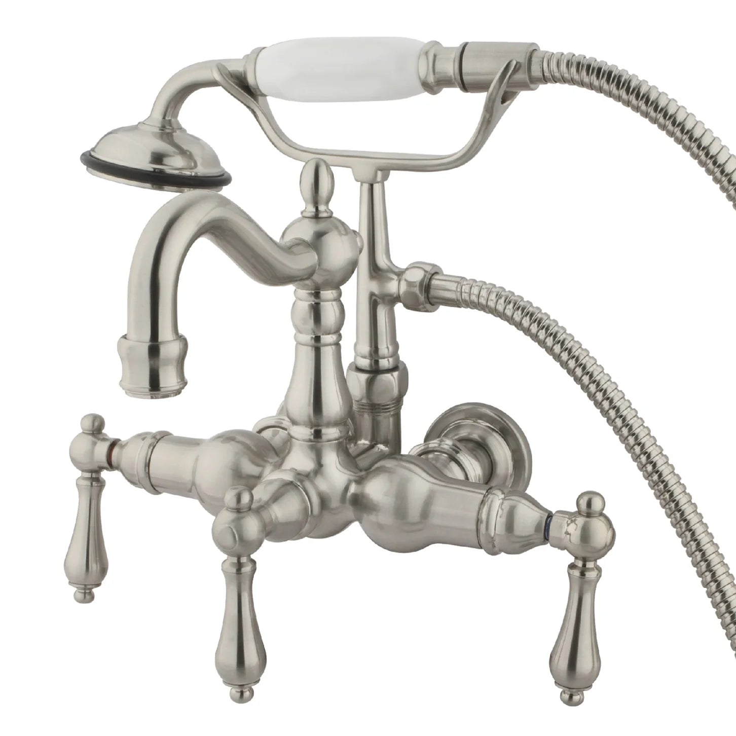 Kingston - Tub Faucets - Vintage CC1007T Three-Handle 2-Hole Tub Wall Mount Clawfoot Tub Faucet with Hand Shower