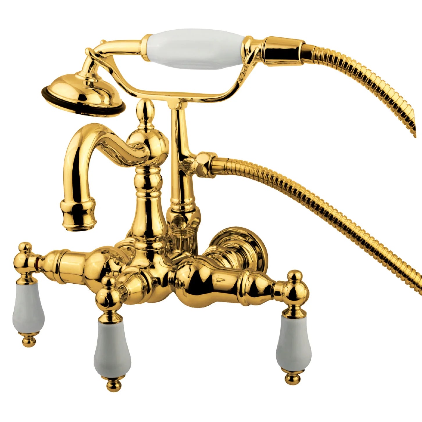 Kingston - Tub Faucets - Vintage CC1011T Three-Handle 2-Hole Tub Wall Mount Clawfoot Tub Faucet with Hand Shower