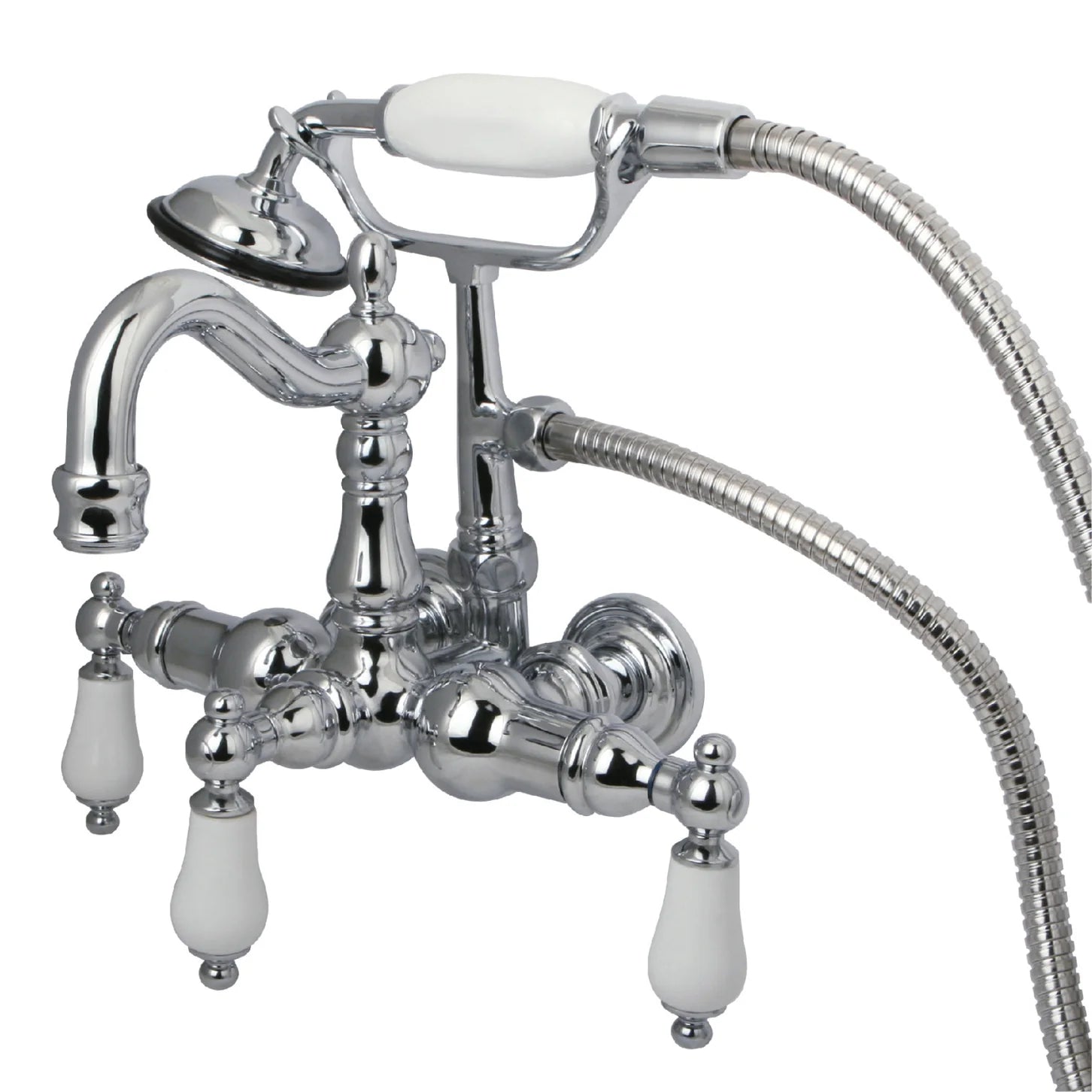 Kingston - Tub Faucets - Vintage CC1011T Three-Handle 2-Hole Tub Wall Mount Clawfoot Tub Faucet with Hand Shower