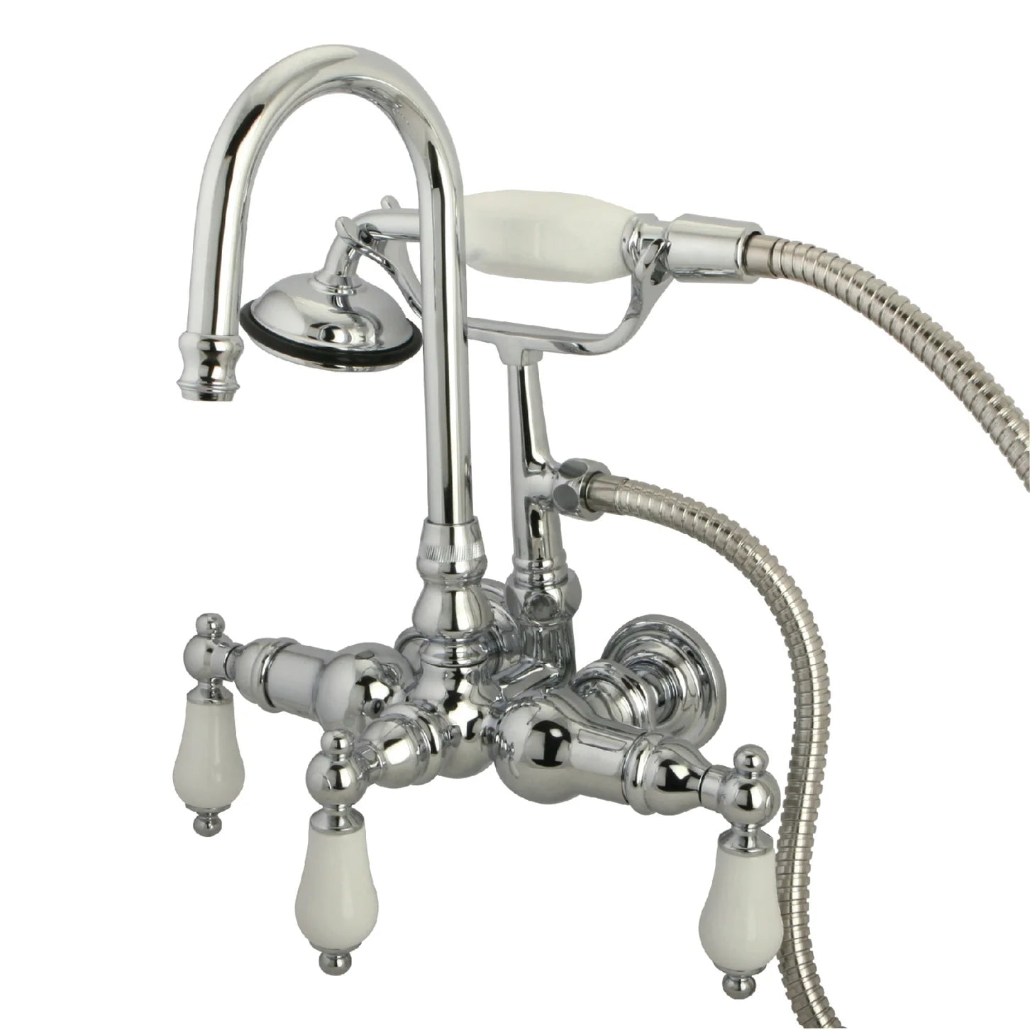 Kingston - Tub Faucets - Vintage CC11T Three-Handle 2-Hole Tub Wall Mount Clawfoot Tub Faucet with Hand Shower