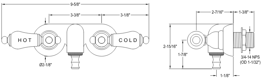 Kingston - Tub Faucets - Vintage CC43T Two-Handle 2-Hole Tub Wall Mount Clawfoot Tub Faucet