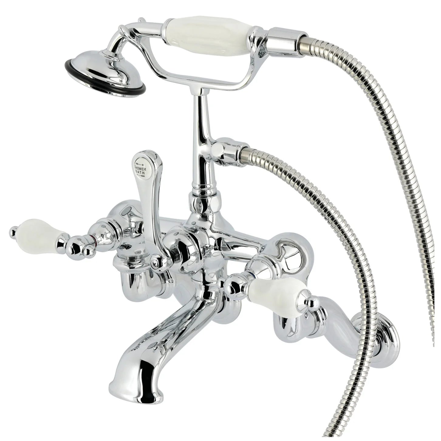 Kingston - Tub Faucets - Vintage CC459T Three-Handle 2-Hole Tub Wall Mount Clawfoot Tub Faucet with Hand Shower