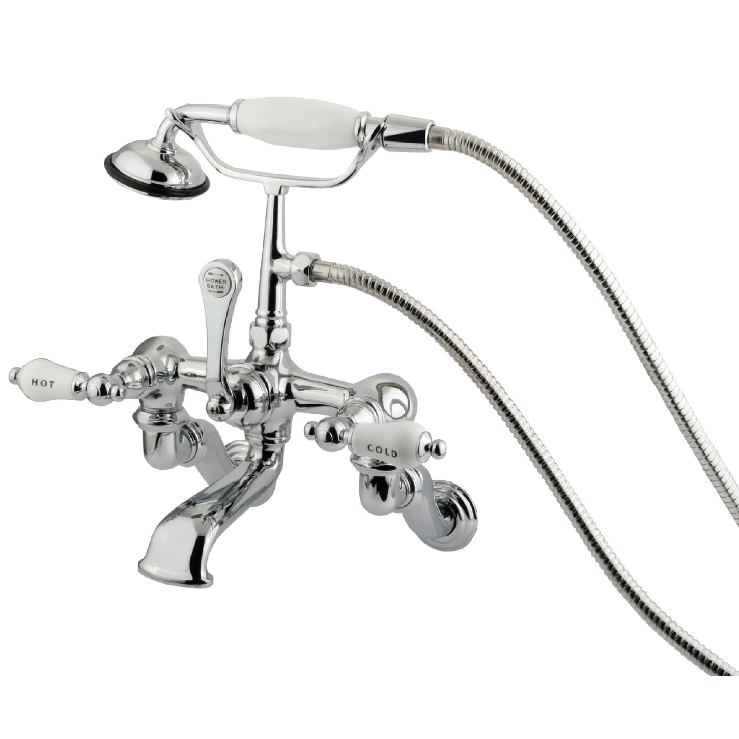 Kingston - Tub Faucets - Vintage CC461T Three-Handle 2-Hole Tub Wall Mount Clawfoot Tub Faucet with Hand Shower