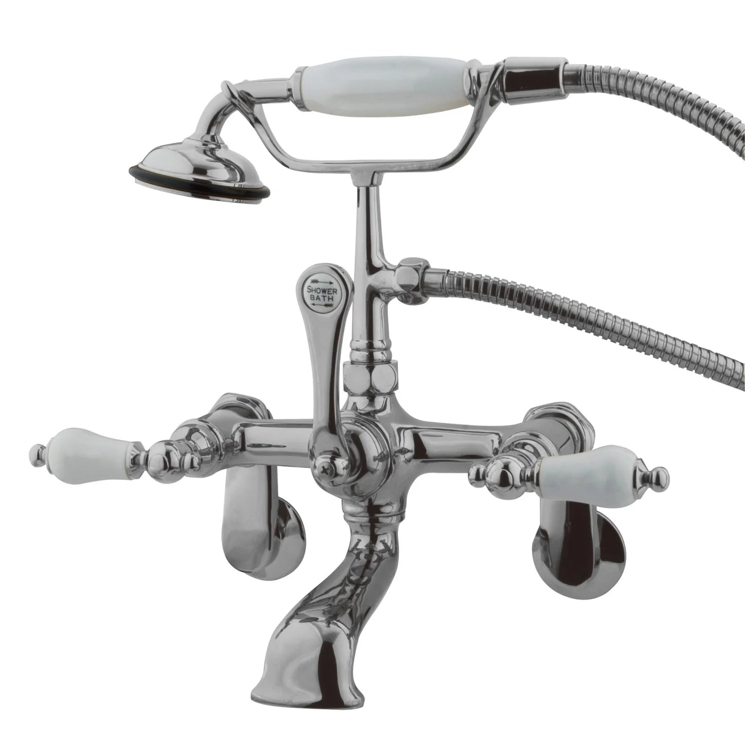 Kingston - Tub Faucets - Vintage CC55T Three-Handle 2-Hole Tub Wall Mount Clawfoot Tub Faucet with Hand Shower