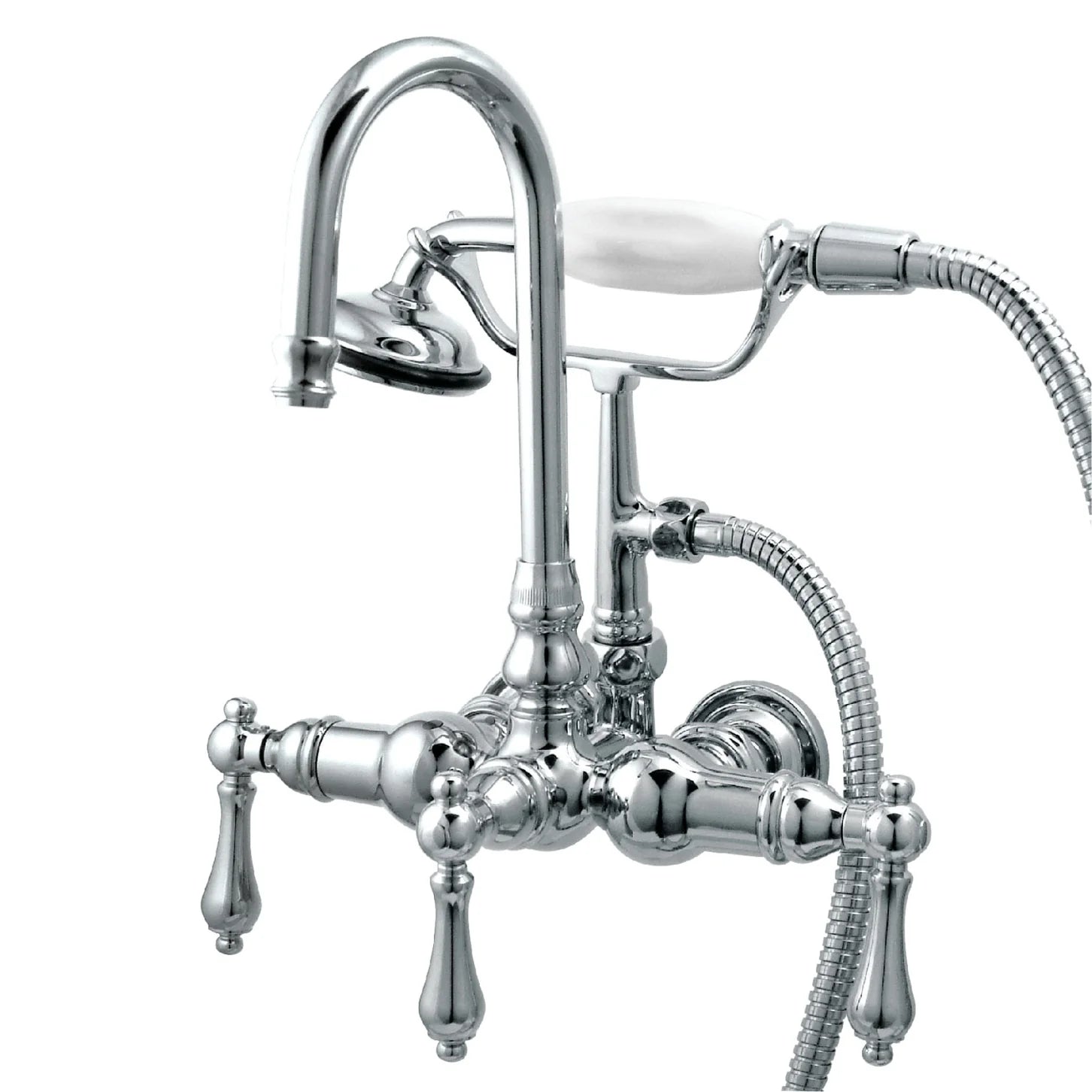 Kingston - Tub Faucets - Vintage CC7T Three-Handle 2-Hole Tub Wall Mount Clawfoot Tub Faucet with Hand Shower