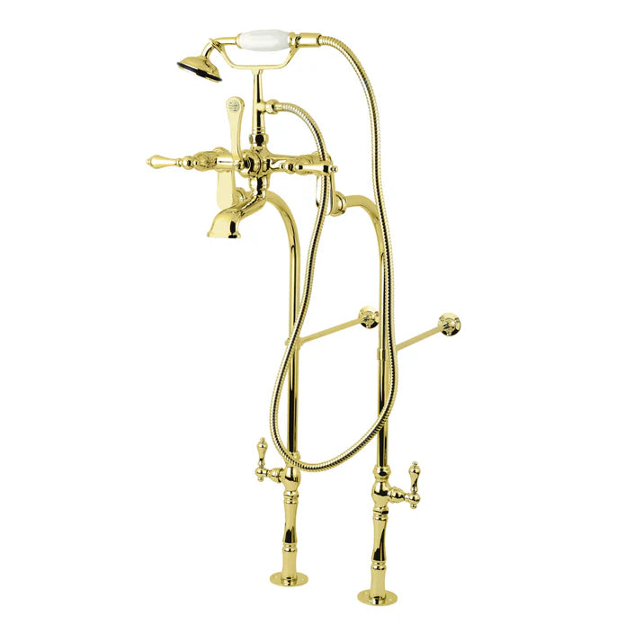 Kingston - Tub Faucets - Vintage CCK103T/CCK104T Three-Handle 2-Hole Freestanding Clawfoot Tub Faucet Package with Supply Line and Hand Shower