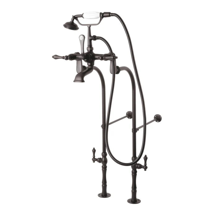 Kingston - Tub Faucets - Vintage CCK103T/CCK104T Three-Handle 2-Hole Freestanding Clawfoot Tub Faucet Package with Supply Line and Hand Shower