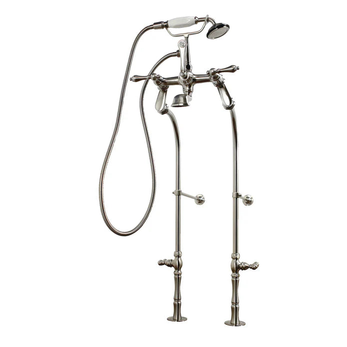 Kingston - Tub Faucets - Vintage CCK103T/CCK104T Three-Handle 2-Hole Freestanding Clawfoot Tub Faucet Package with Supply Line and Hand Shower
