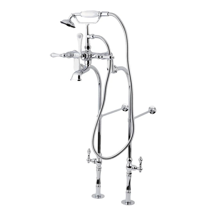 Kingston - Tub Faucets - Vintage CCK103T/CCK104T Three-Handle 2-Hole Freestanding Clawfoot Tub Faucet Package with Supply Line and Hand Shower