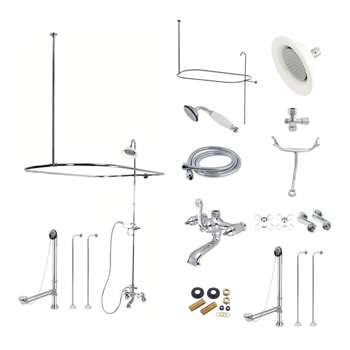 Kingston - Tub Faucets - Vintage CCK114PX Three-Handle 2-Hole Tub Wall Mount Clawfoot Tub Faucet Package with Shower Enclosure and Hand Shower