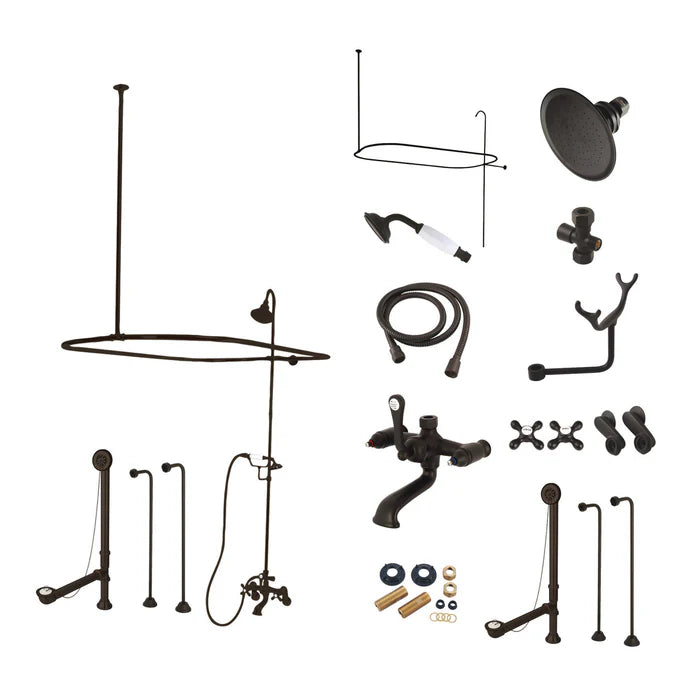 Kingston - Tub Faucets - Vintage CCK114AX Three-Handle 2-Hole Tub Wall Mount Clawfoot Tub Faucet Package with Shower Enclosure and Hand Shower