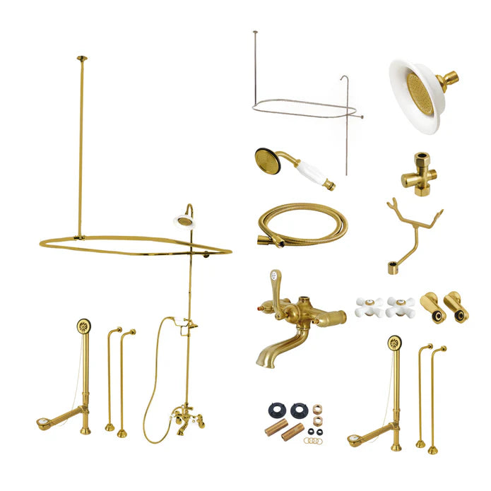 Kingston - Tub Faucets - Vintage CCK114PX Three-Handle 2-Hole Tub Wall Mount Clawfoot Tub Faucet Package with Shower Enclosure and Hand Shower