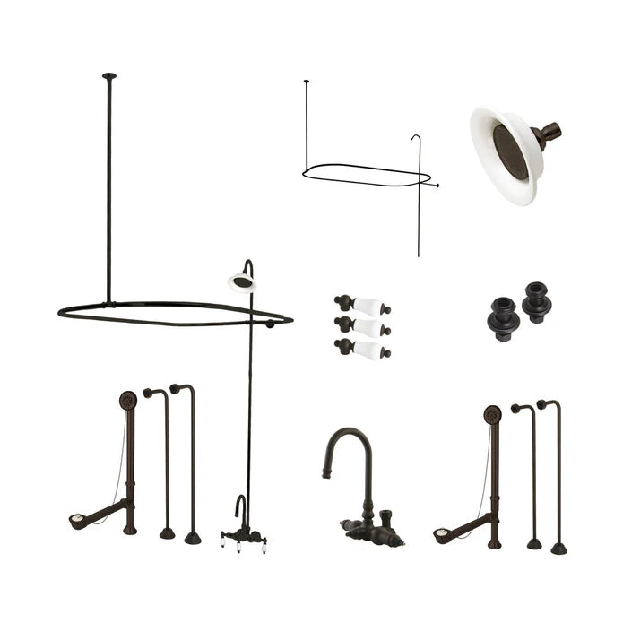 Kingston - Tub Faucets - Vintage CCK414PL Three-Handle 2-Hole Tub Wall Mount Clawfoot Tub Faucet Package with Shower Enclosure