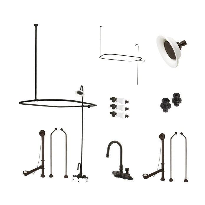Kingston - Tub Faucets - Vintage CCK418PL Three-Handle 2-Hole Tub Wall Mount Clawfoot Tub Faucet Package with Shower Enclosure