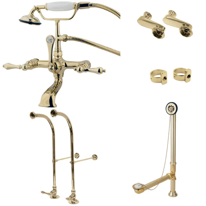 Kingston - Tub Faucets - Vintage CCK510AL Two-Handle 2-Hole Freestanding Clawfoot Tub Faucet Package with Supply Line, Hand Shower and Tub Drain