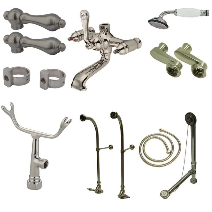 Kingston - Tub Faucets - Vintage CCK510AL Two-Handle 2-Hole Freestanding Clawfoot Tub Faucet Package with Supply Line, Hand Shower and Tub Drain
