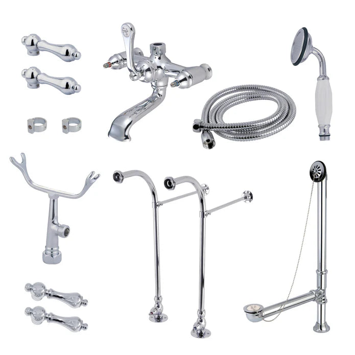 Kingston - Tub Faucets - Vintage CCK517AL Three-Handle 2-Hole Freestanding Clawfoot Tub Faucet Package with Supply Line, Hand Shower and Tub Drain