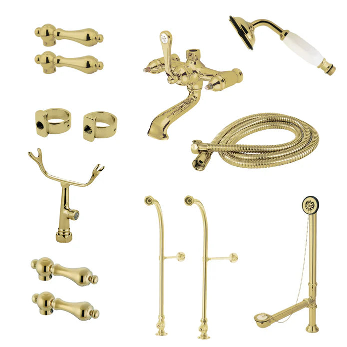 Kingston - Tub Faucets - Vintage CCK517AL Three-Handle 2-Hole Freestanding Clawfoot Tub Faucet Package with Supply Line, Hand Shower and Tub Drain