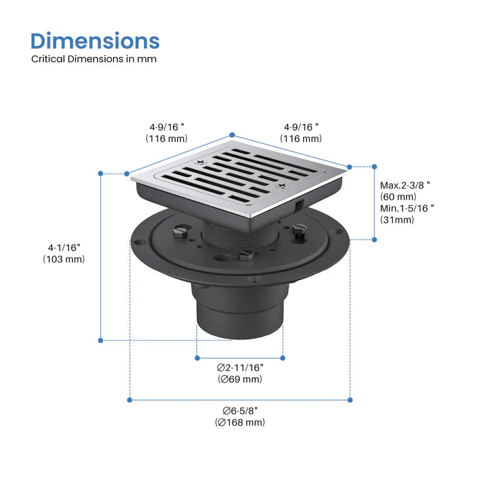 Casa Fixtures - Shower Drain - Casa 4" Tile-In Shower Drain (CFD-0403)