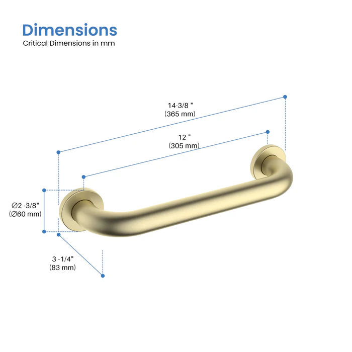 Casa Fixtures - Bathroom Accessories - Halo 12" Stainless Steel Bathroom Safety Grab Bar (CGB-1012)