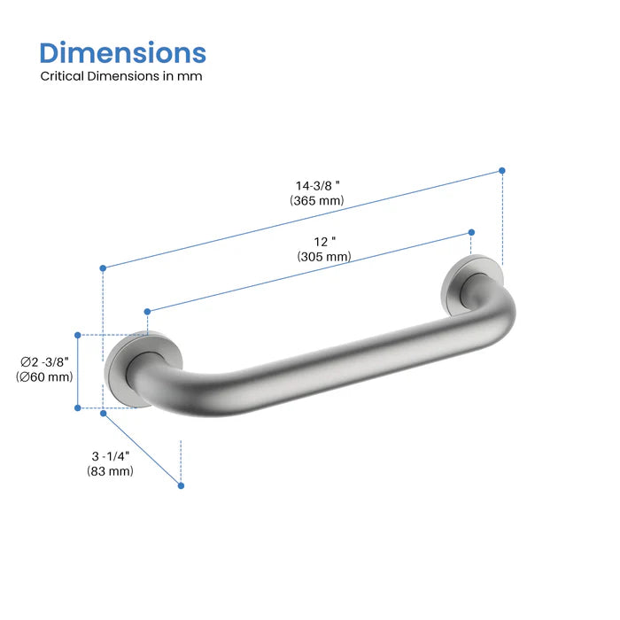 Casa Fixtures - Bathroom Accessories - Halo 12" Stainless Steel Bathroom Safety Grab Bar (CGB-1012)