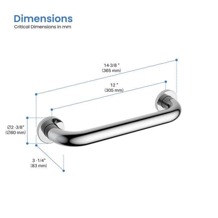 Casa Fixtures - Bathroom Accessories - Halo 12" Stainless Steel Bathroom Safety Grab Bar (CGB-1012)