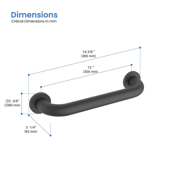 Casa Fixtures - Bathroom Accessories - Halo 12" Stainless Steel Bathroom Safety Grab Bar (CGB-1012)