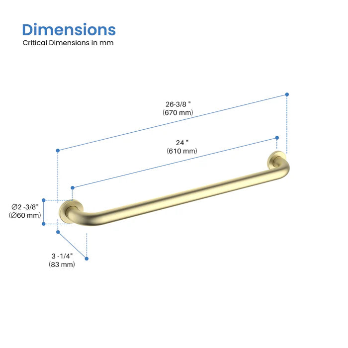 Casa Fixtures - Bathroom Accessories - 24" Stainless Steel Bathroom Safety Grab Bar (CGB-1124)