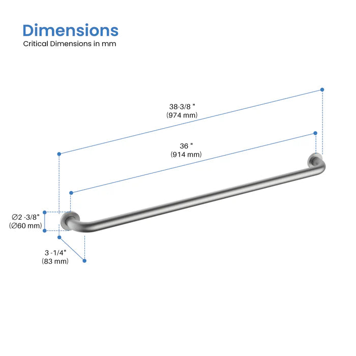Casa Fixtures - Bathroom Accessories - Halo 36" Stainless Steel Bathroom Safety Grab Bar (CGB-1036)
