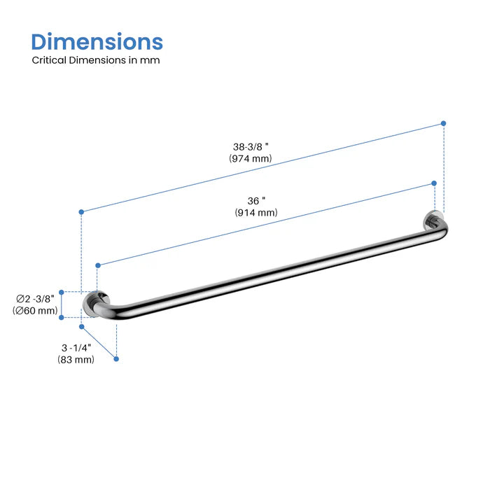 Casa Fixtures - Bathroom Accessories - Halo 36" Stainless Steel Bathroom Safety Grab Bar (CGB-1036)