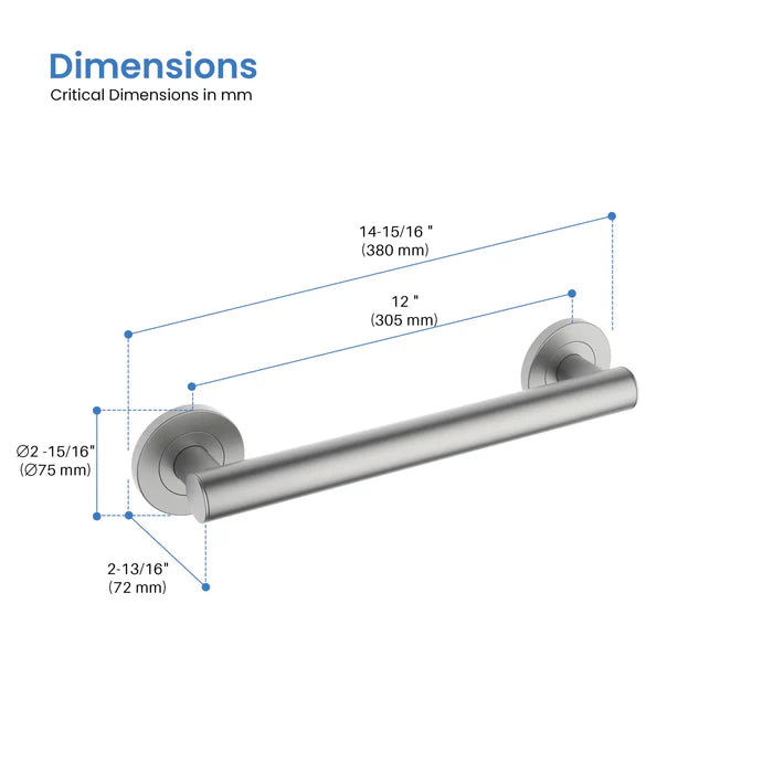 Casa Fixtures - Bathroom Accessories - 12" Stainless Steel Bathroom Safety Grab Bar (CGB-1112)