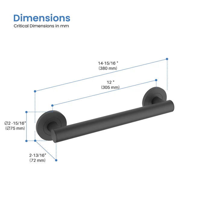 Casa Fixtures - Bathroom Accessories - 12" Stainless Steel Bathroom Safety Grab Bar (CGB-1112)